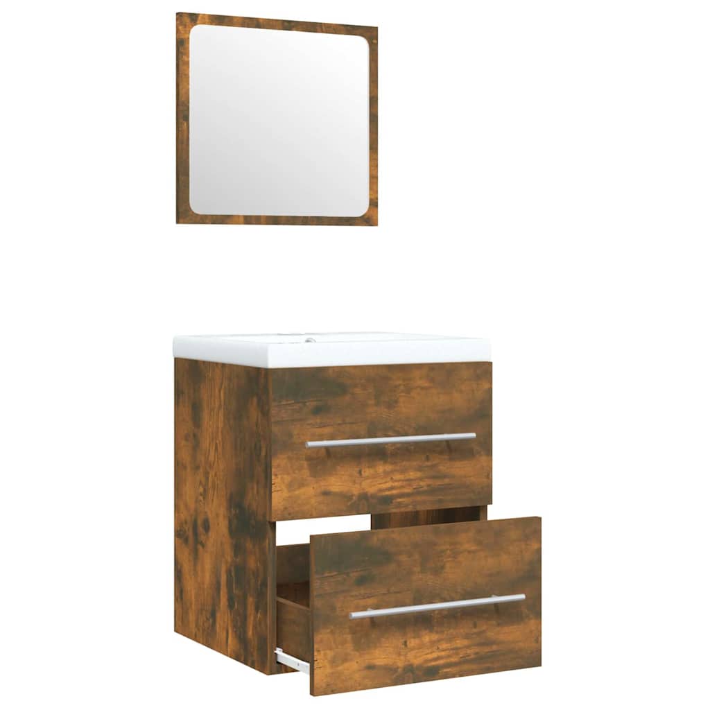 Sink Cabinet with Built-in Basin Smoked Oak Engineered Wood