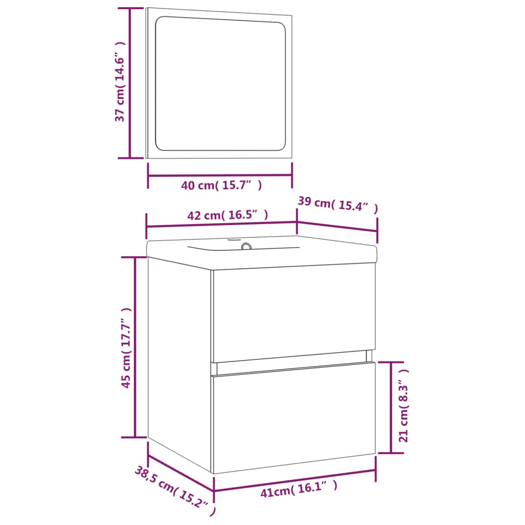 Bathroom Sink Cabinet with Basin and Mirror White