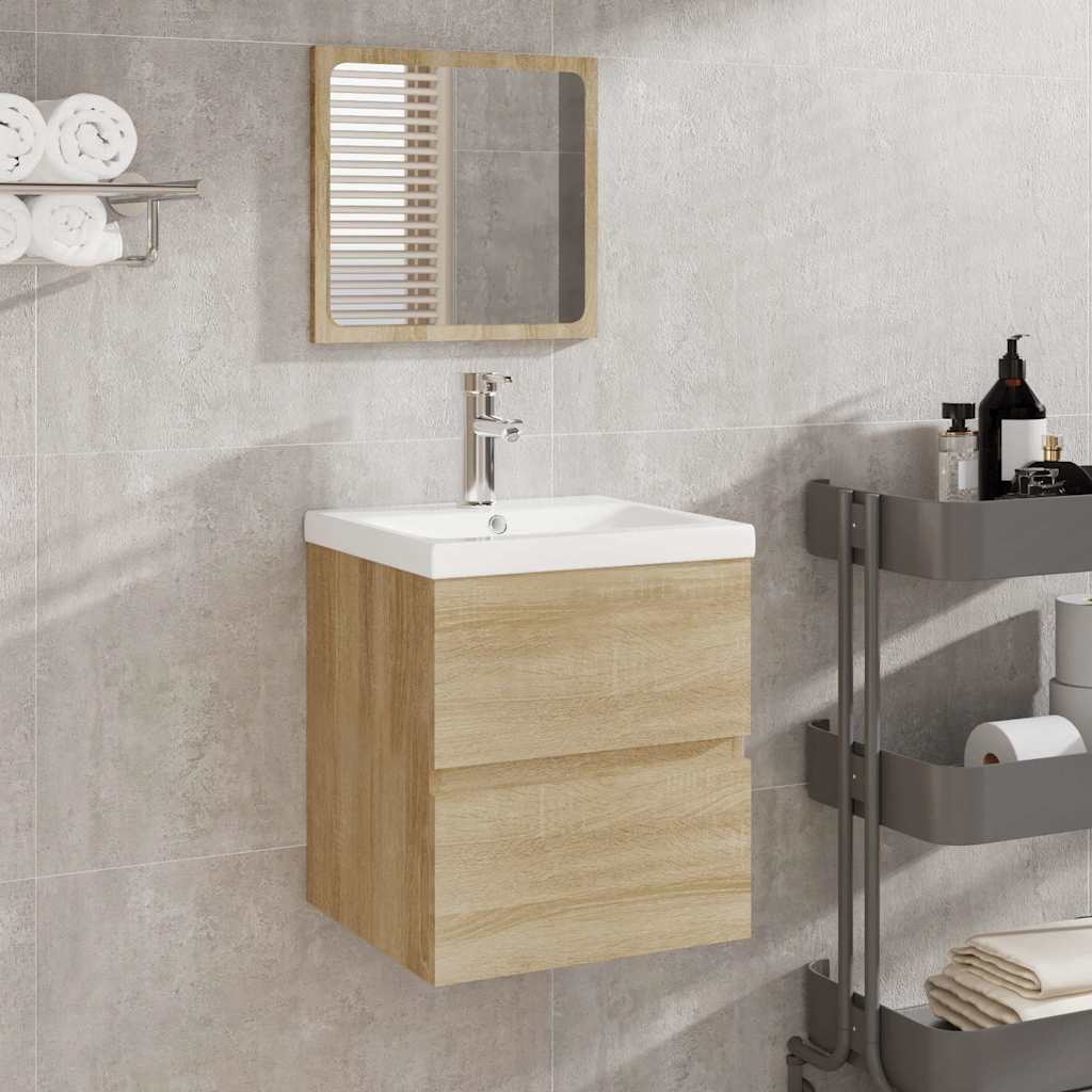 Bathroom Sink Cabinet with Basin and Mirror Sonoma Oak