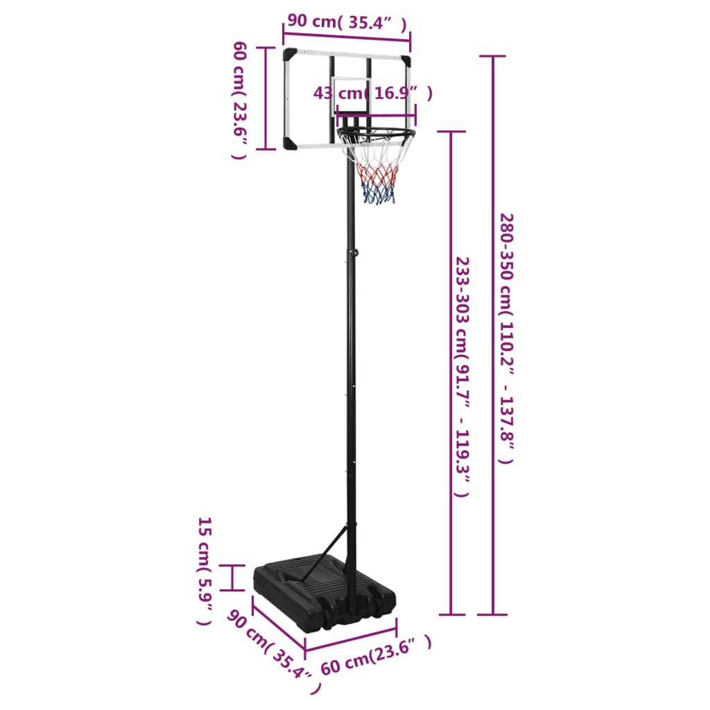 vidaXL Basketball Stand Transparent 280-350 cm Polycarbonate