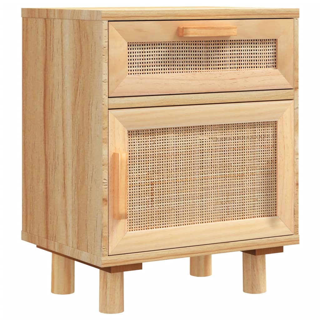 vidaXL Bedside Cabinet Brown Solid Wood Pine and Natural Rattan