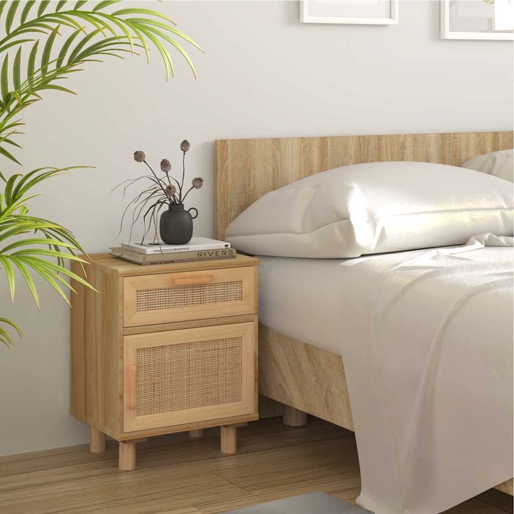 vidaXL Bedside Cabinets 2 pcs Brown Solid Wood Pine and Natural Rattan