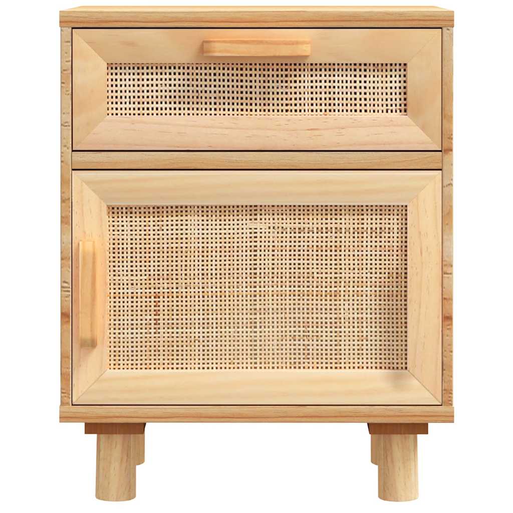 vidaXL Bedside Cabinets 2 pcs Brown Solid Wood Pine and Natural Rattan