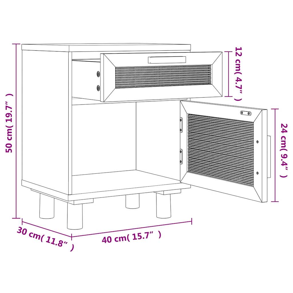 vidaXL Bedside Cabinets 2 pcs Brown Solid Wood Pine and Natural Rattan