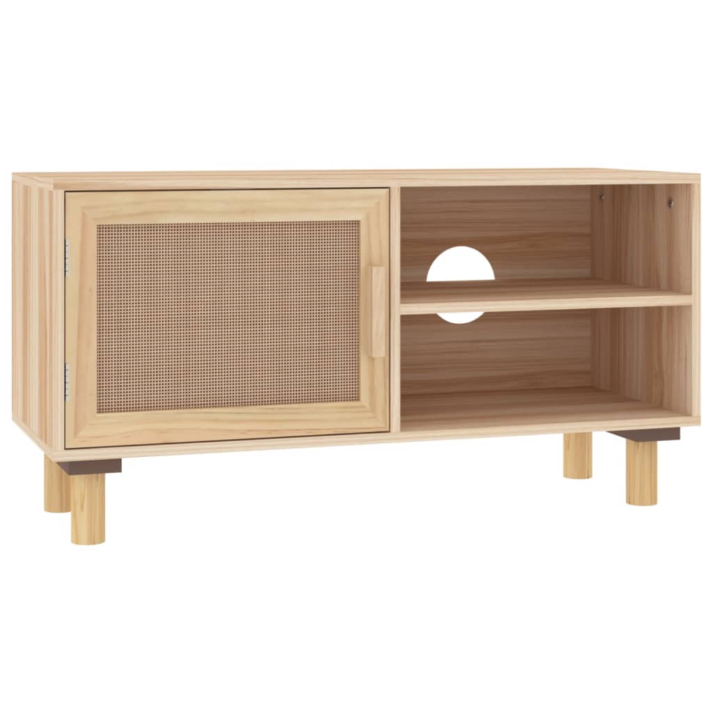 vidaXL TV Cabinet Brown 80x30x40 cm Solid Wood Pine and Natural Rattan