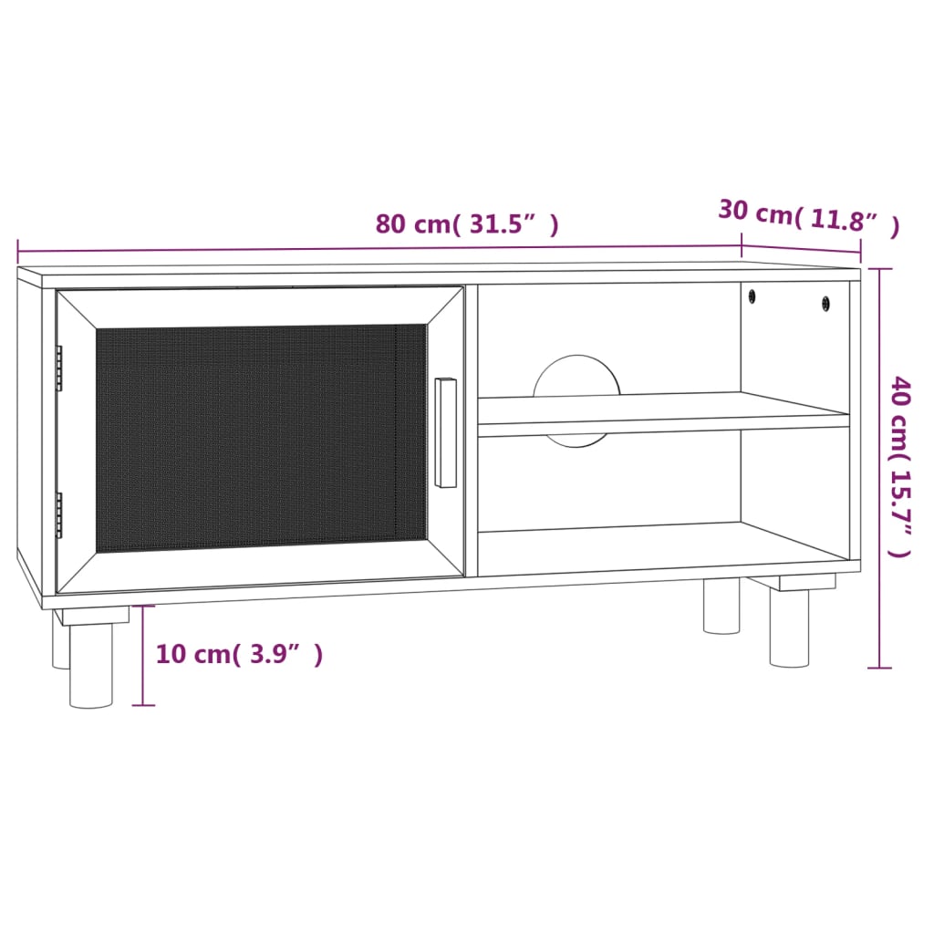 vidaXL TV Cabinet Brown 80x30x40 cm Solid Wood Pine and Natural Rattan