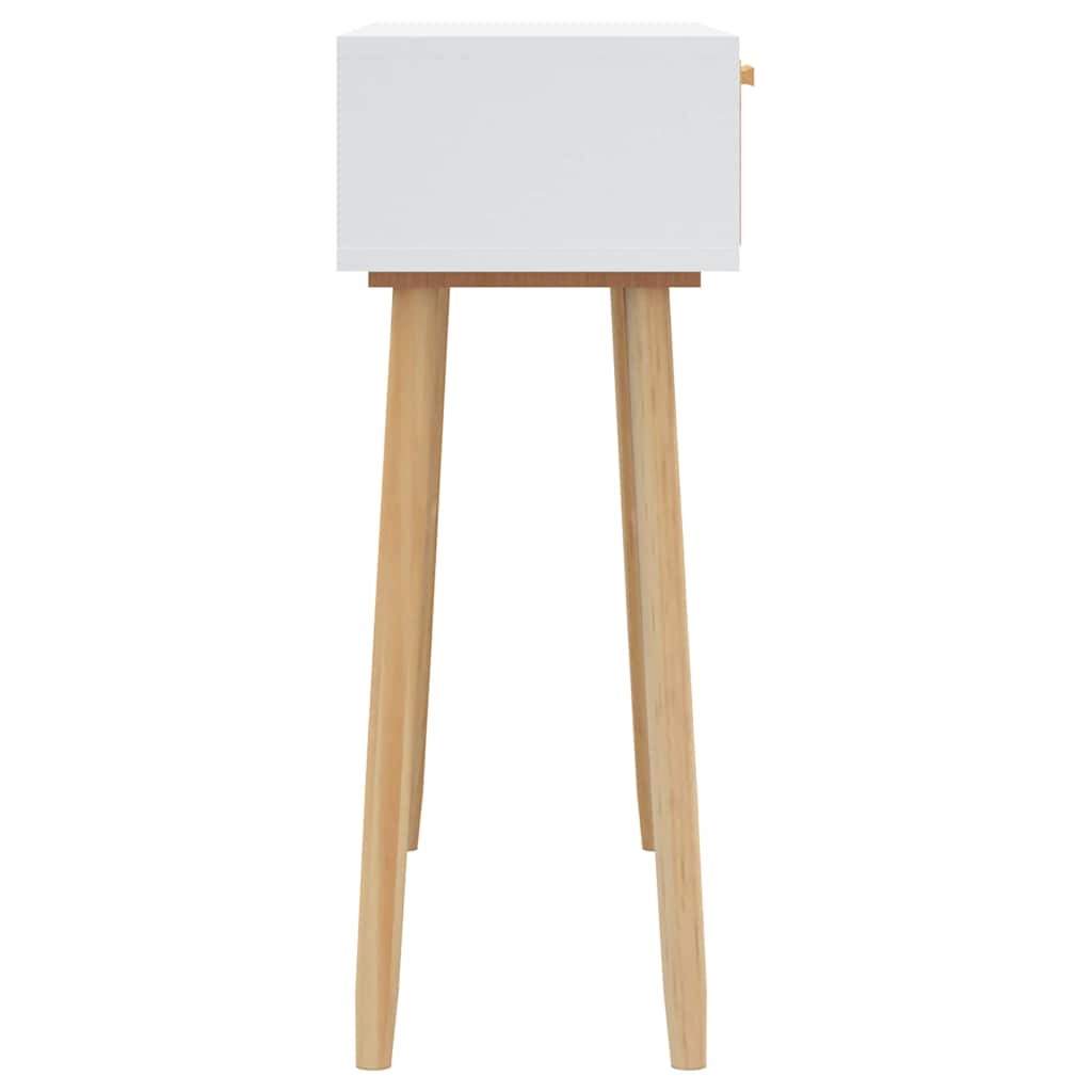 Console Table White 80x30x75 cm Solid Wood Pine&Natural Rattan