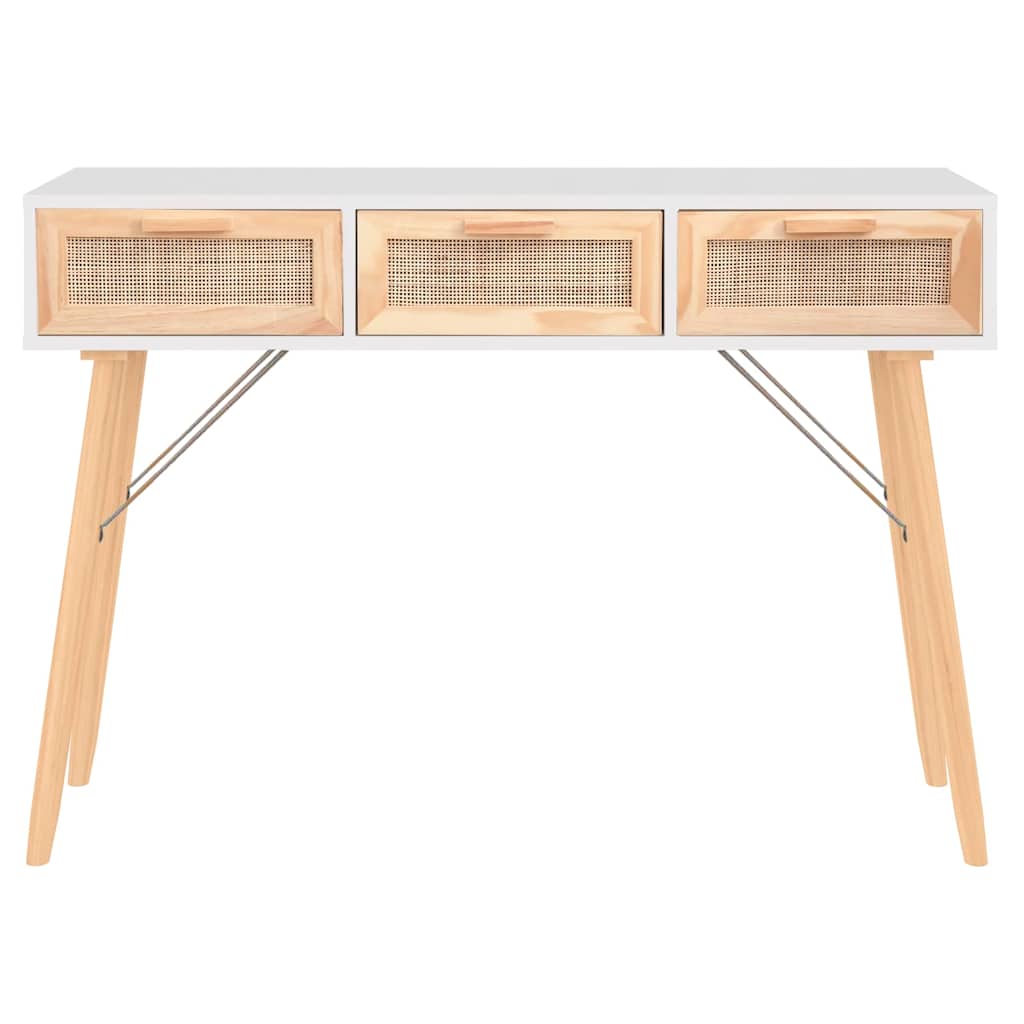 Console Table | White | Engineered wood, solid pinewood, natural rattan