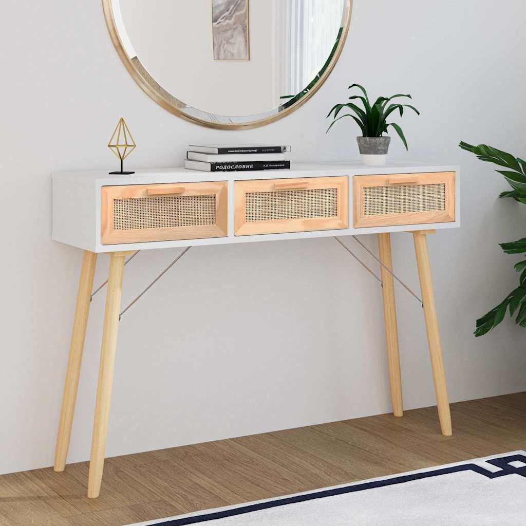 Console Table | White | Engineered wood, solid pinewood, natural rattan