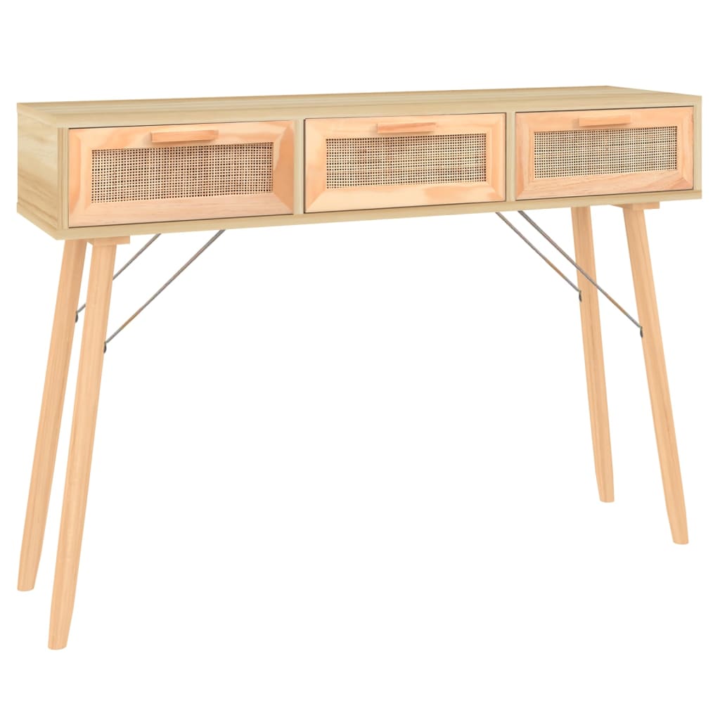 Table Console Marron 105x30x75 cm Bois Massif Pin&amp;Rotin Naturel