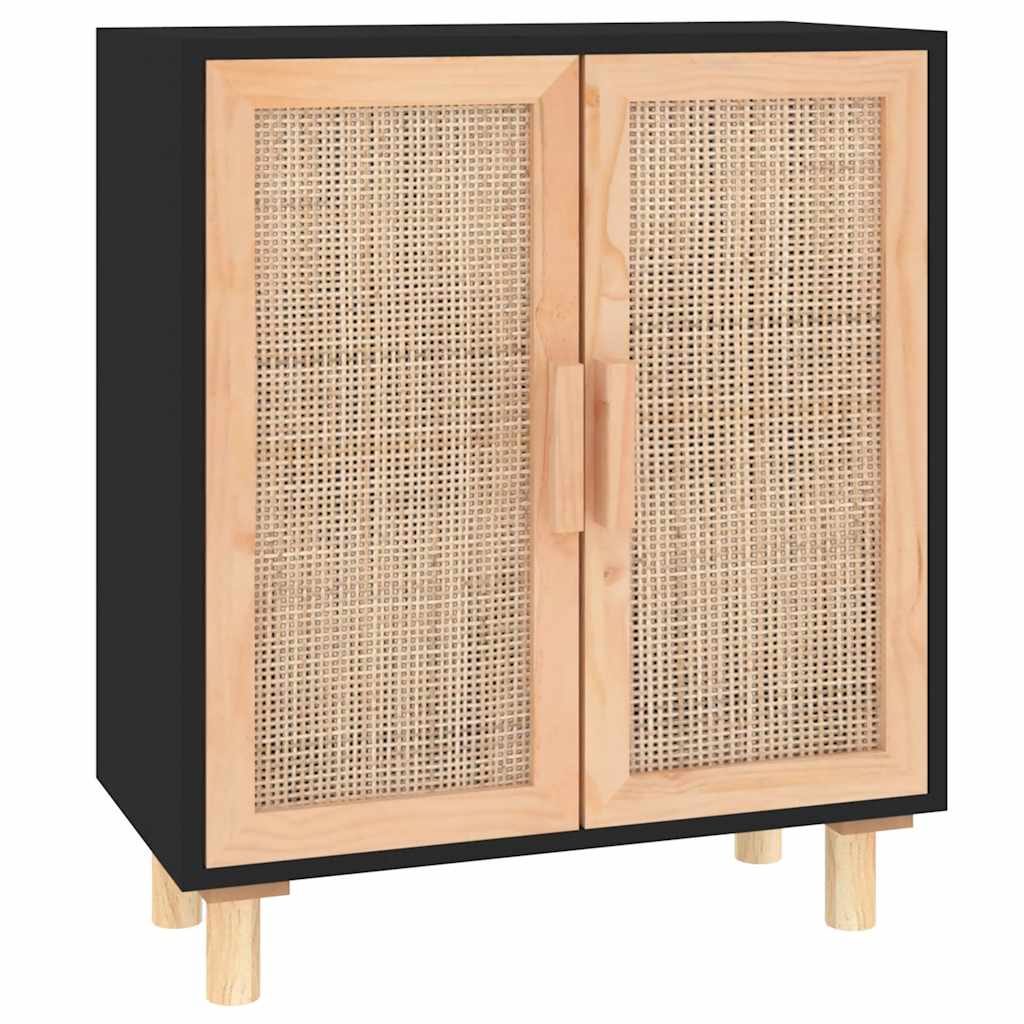 Sideboard | Black | Engineered wood, Solid pine wood, Natural rattan