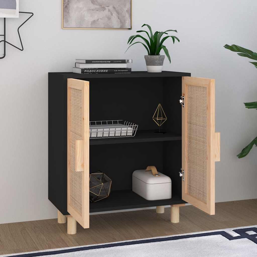 Sideboard | Black | Engineered wood, Solid pine wood, Natural rattan