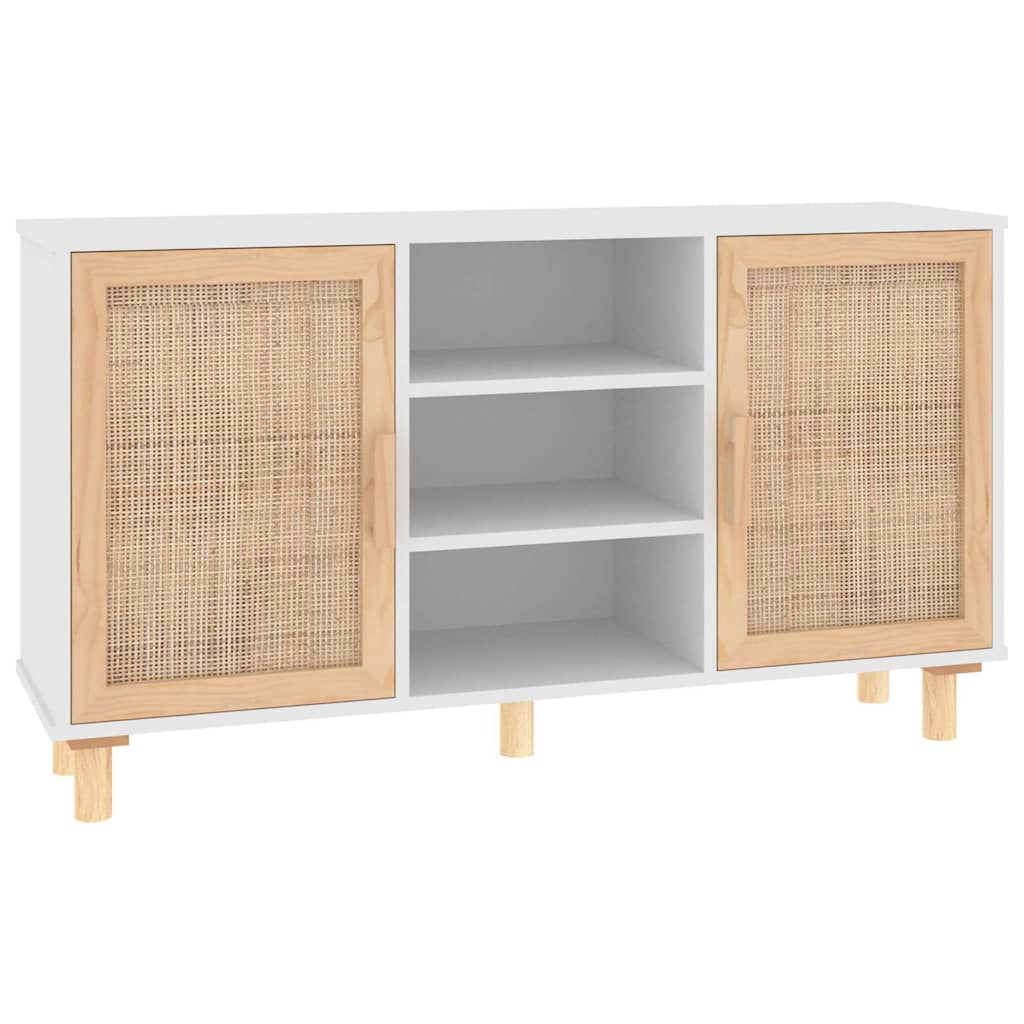 Sideboard | White | Engineered wood, solid pinewood, natural rattan