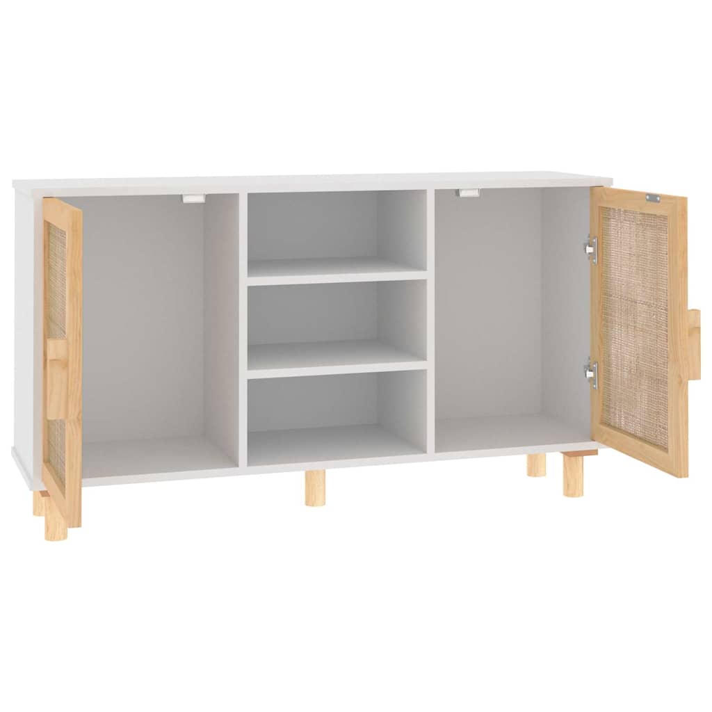 Sideboard | White | Engineered wood, solid pinewood, natural rattan