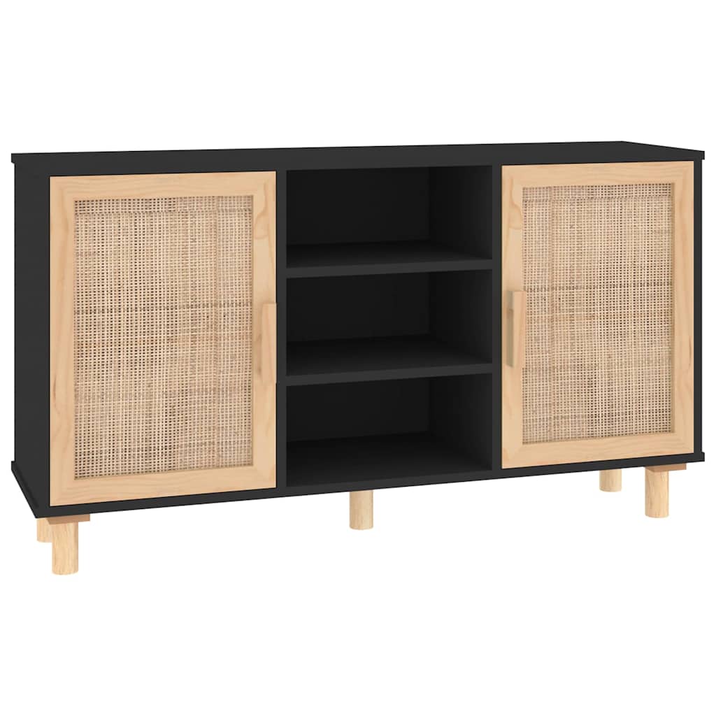Sideboard | Black | Engineered wood, Solid pine wood, Natural rattan