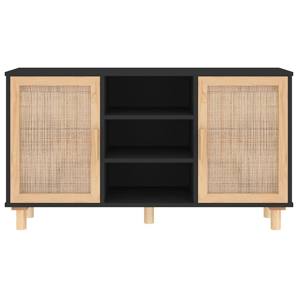 Sideboard | Black | Engineered wood, Solid pine wood, Natural rattan