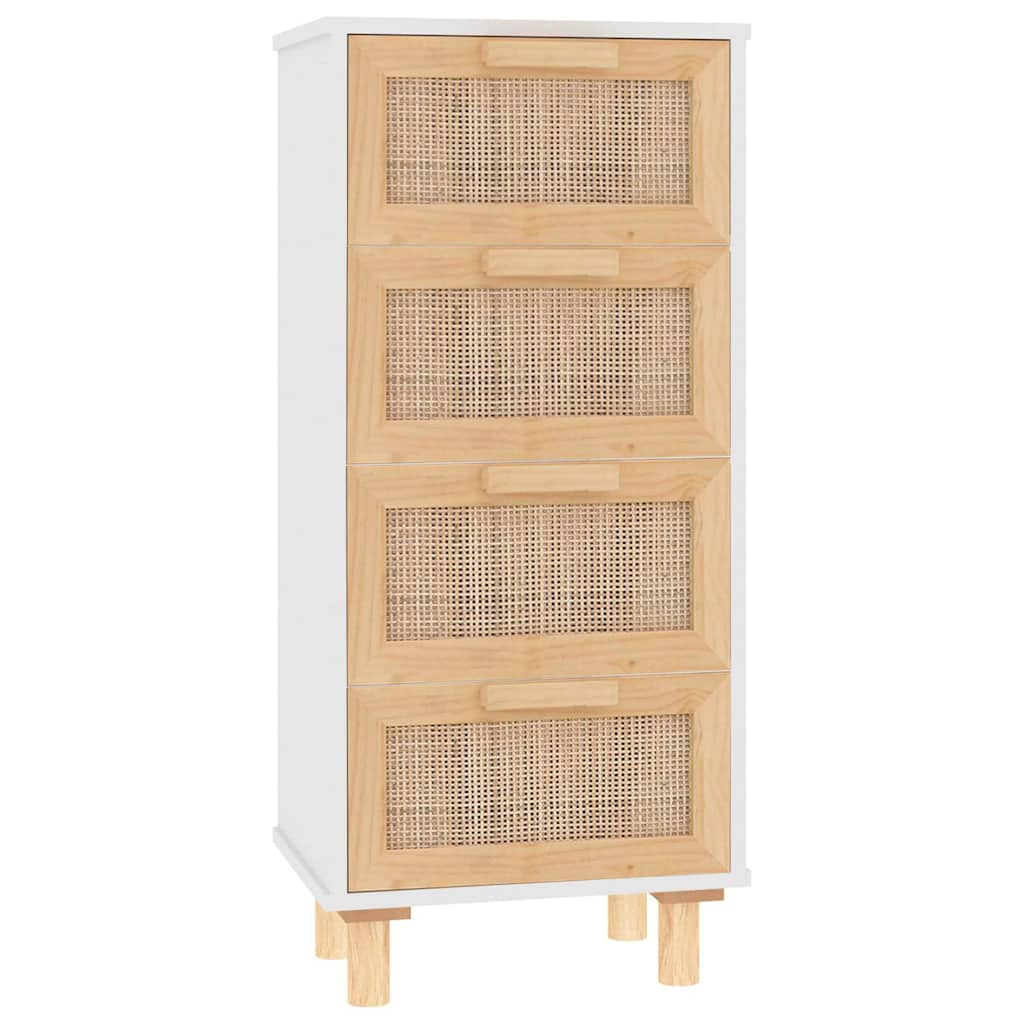 vidaXL Sideboard White 40x30x90 cm Solid Wood Pine and Natural Rattan