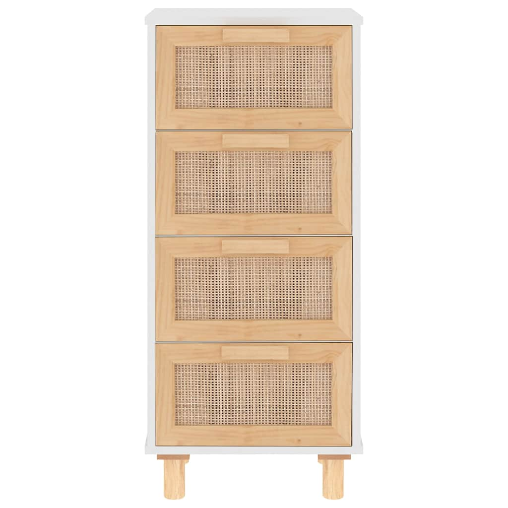 vidaXL Sideboard White 40x30x90 cm Solid Wood Pine and Natural Rattan