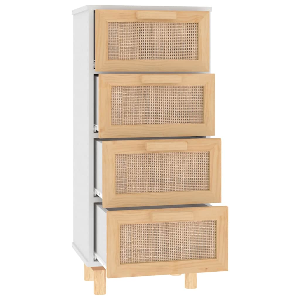 vidaXL Sideboard White 40x30x90 cm Solid Wood Pine and Natural Rattan