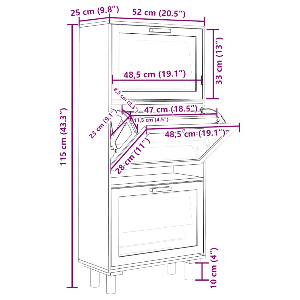 Shoe Cabinet White 52x25x115 cm Engineered Wood&Natural Rattan