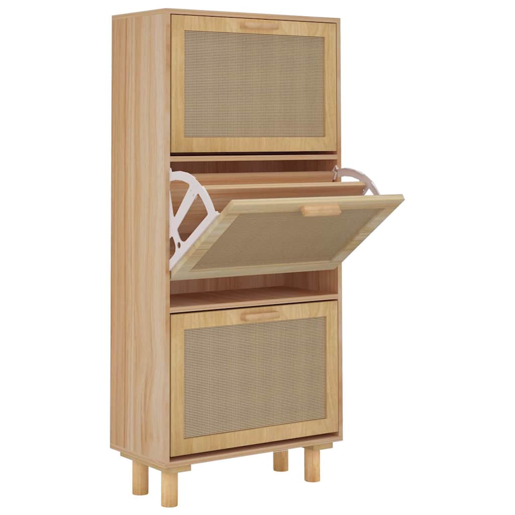 Shoe Cabinet Brown 52x25x115 cm Engineered Wood&Natural Rattan
