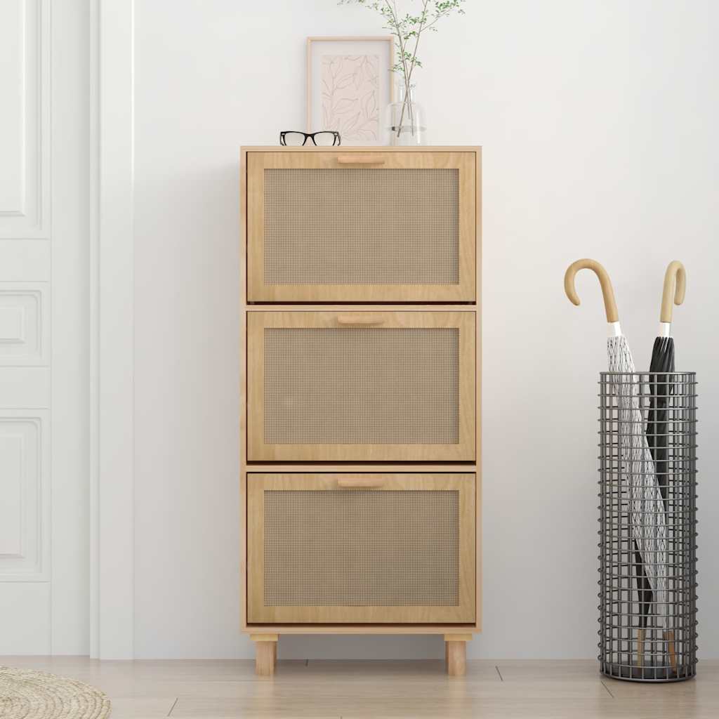 Shoe Cabinet Brown 52x25x115 cm Engineered Wood&Natural Rattan