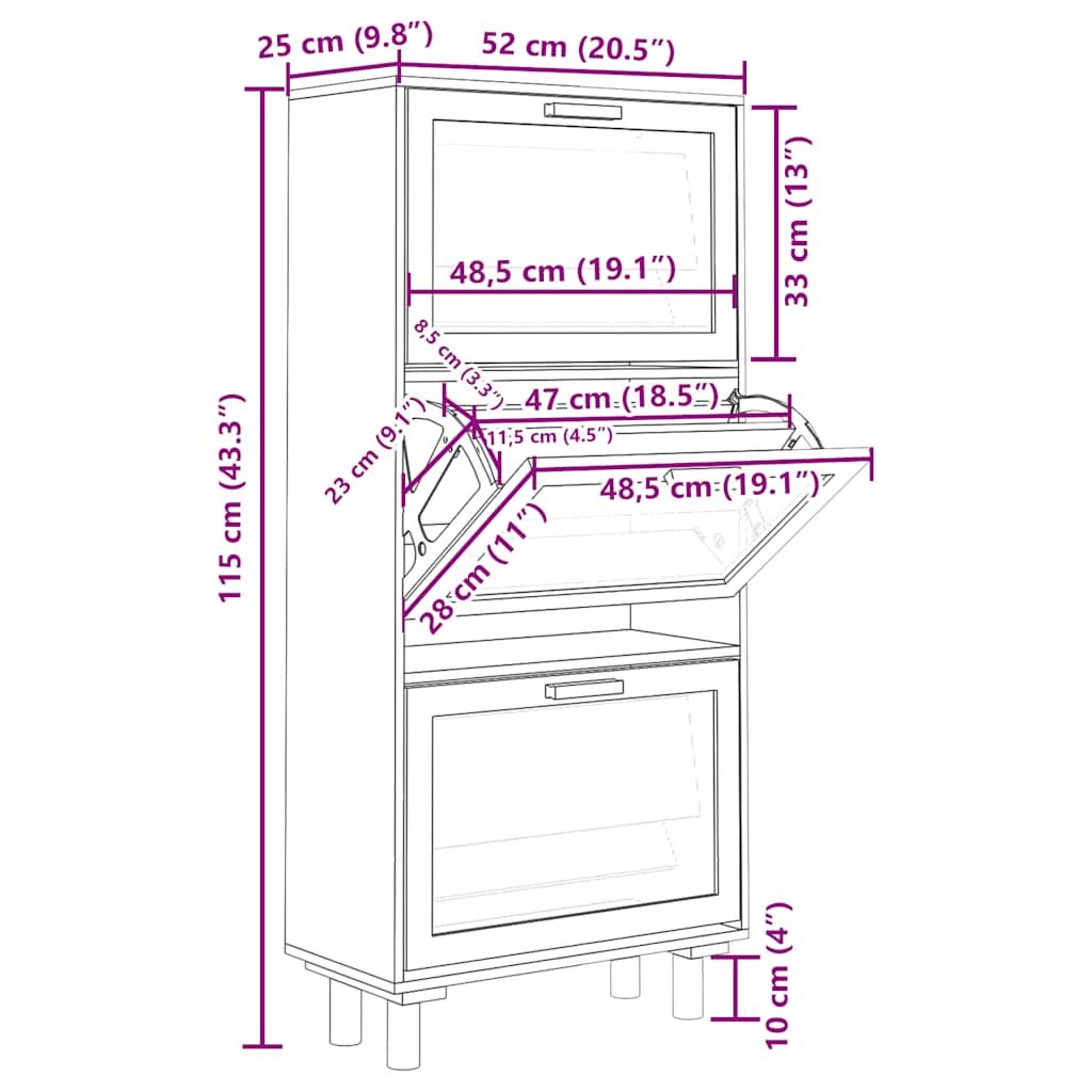 Shoe Cabinet | Brown | Engineered wood | 115 cm tall | Shoe Cabinet