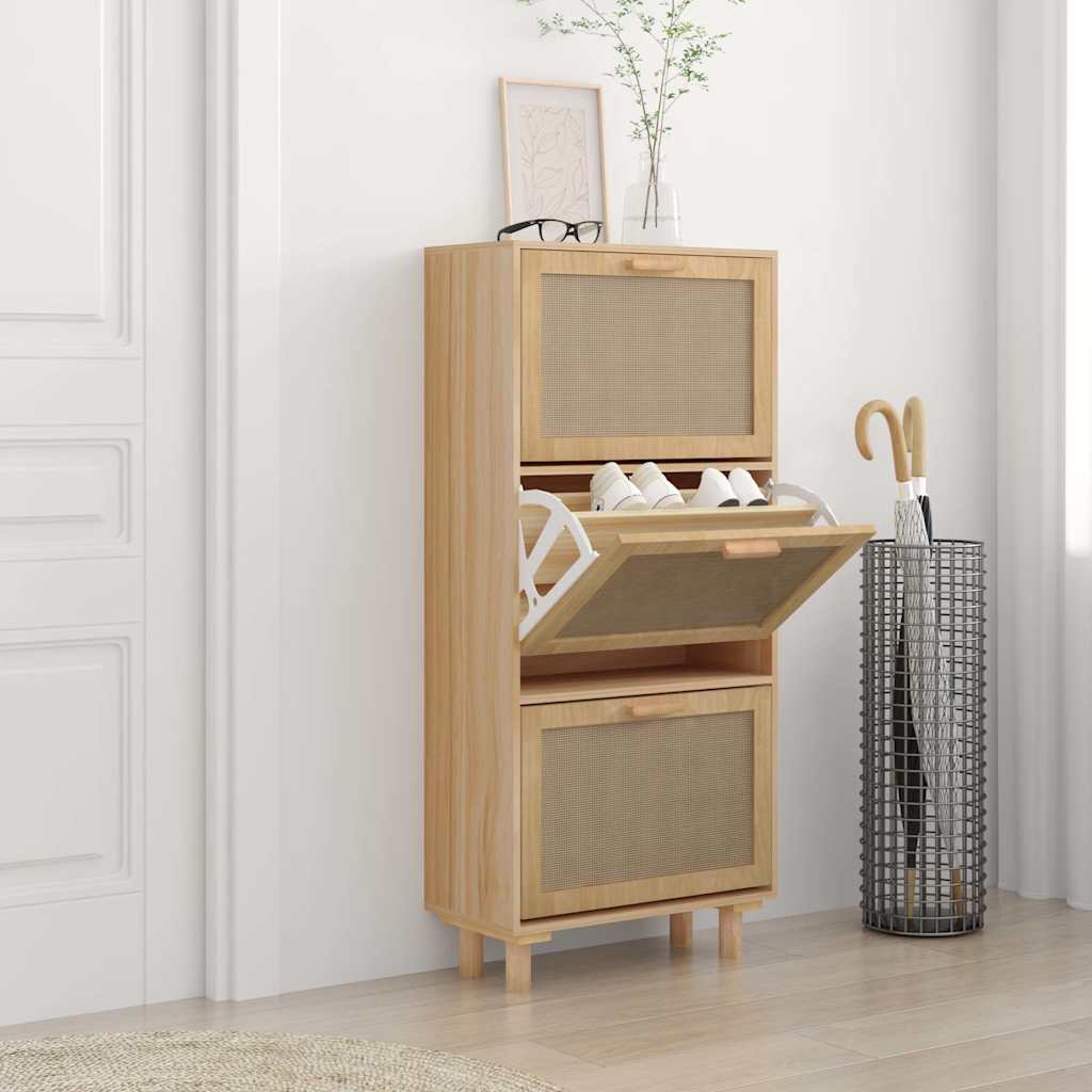 Shoe Cabinet Brown 52x25x115 cm Engineered Wood&Natural Rattan