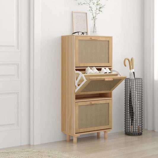 Shoe Cabinet Brown 52x25x115 cm Engineered Wood&Natural Rattan