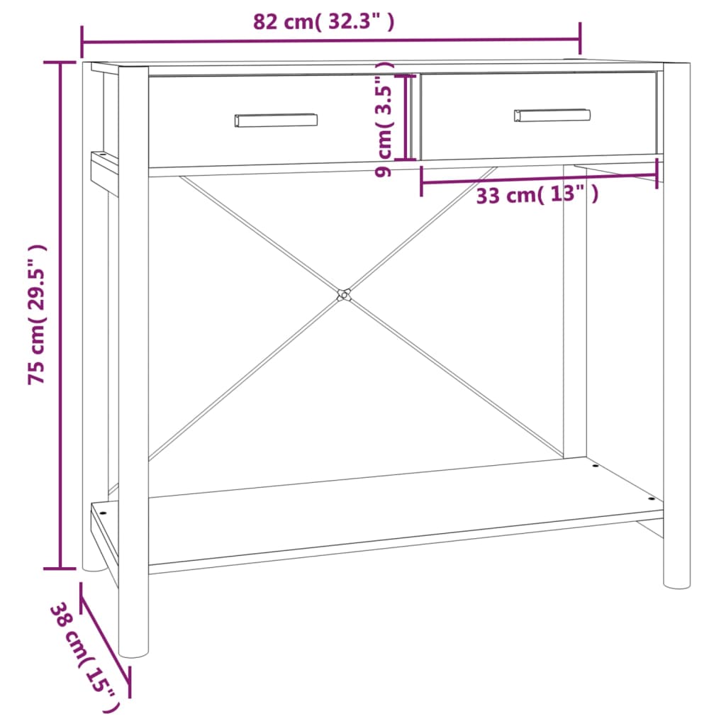 vidaXL Console Table Black 82x38x75 cm Engineered Wood