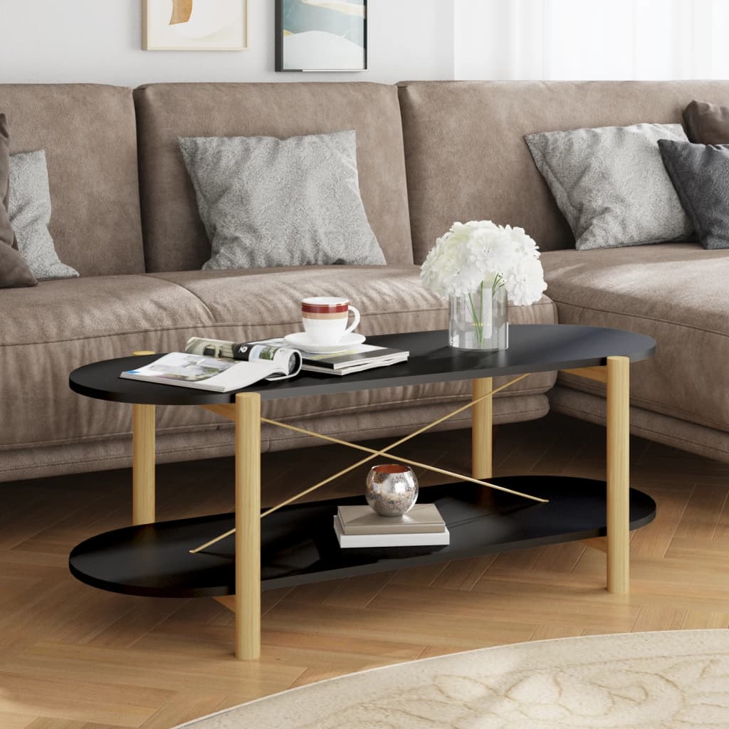 Coffee Table | Black | Engineered wood, Solid pine wood, Metal | Regular