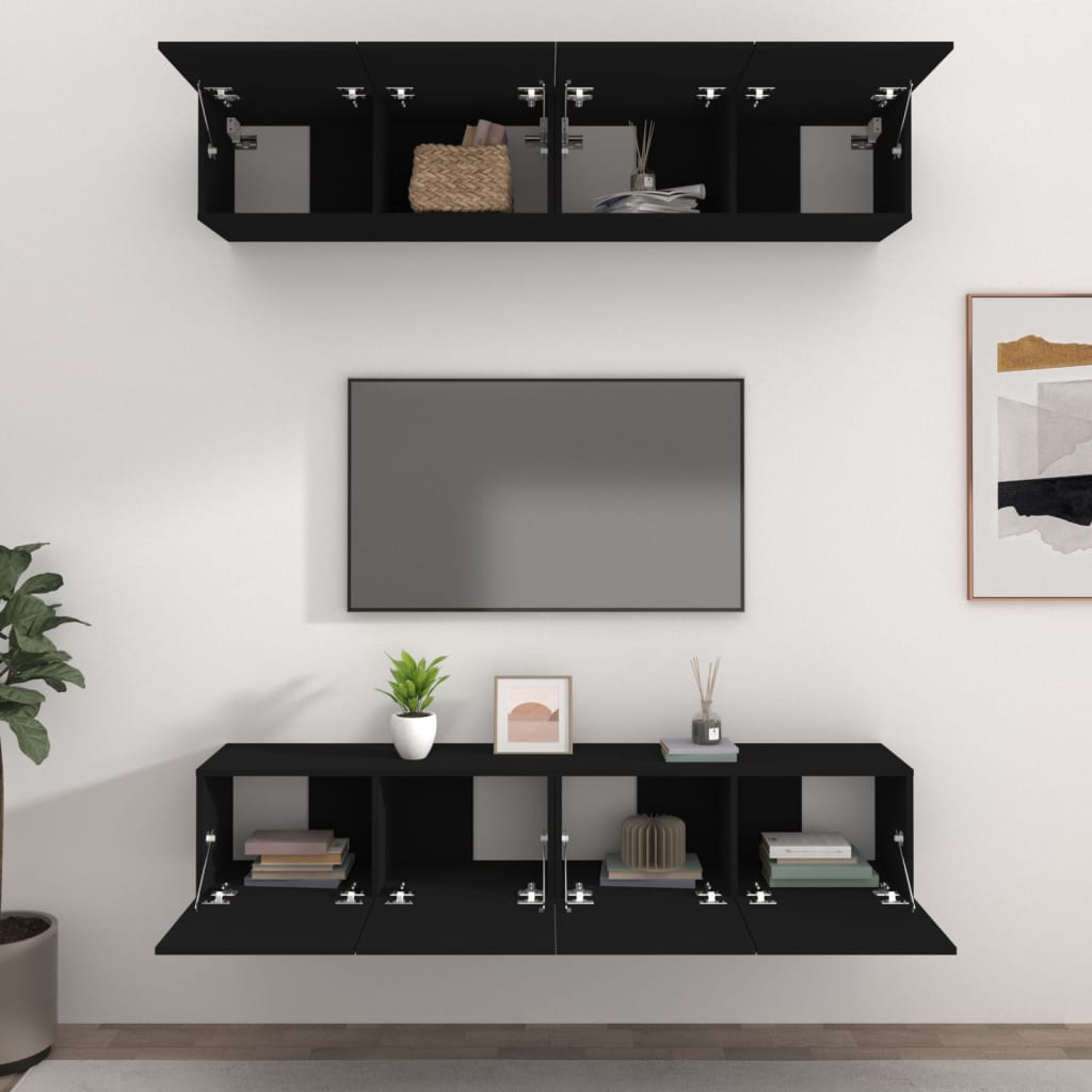 vidaXL TV Cabinets 4 pcs Black 80x30x30 cm Engineered Wood