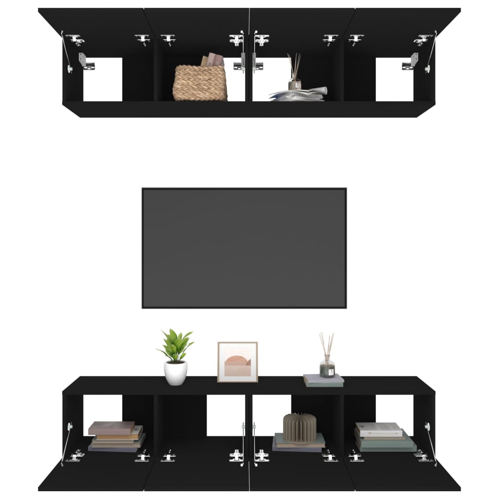 vidaXL TV Cabinets 4 pcs Black 80x30x30 cm Engineered Wood