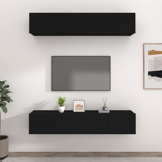 vidaXL TV Cabinets 4 pcs Black 80x30x30 cm Engineered Wood