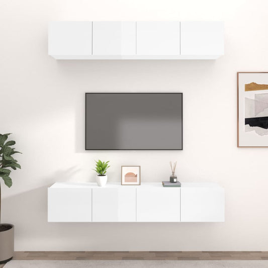 vidaXL TV Cabinets 4 pcs High Gloss White 80x30x30 cm Engineered Wood