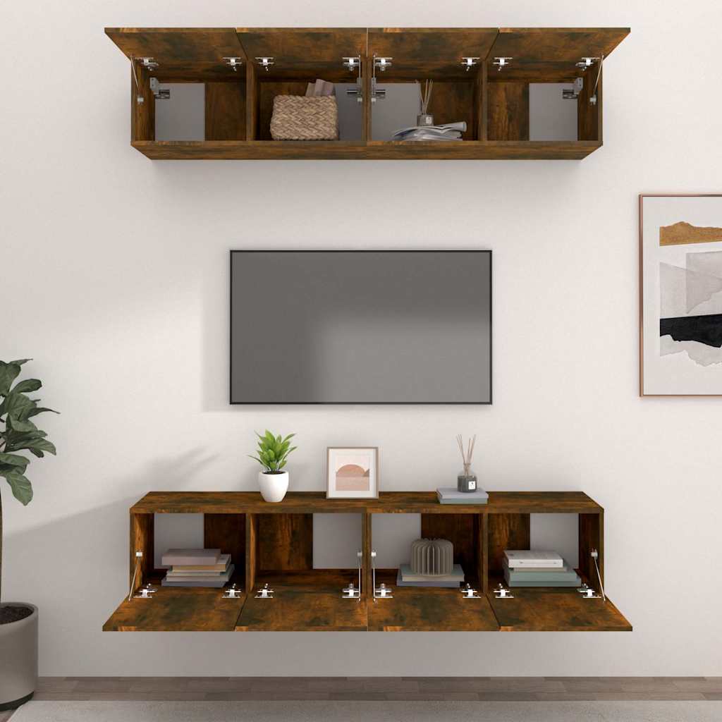 4 Piece TV Cabinet Set Smoked Oak 80x30x30 cm Engineered Wood