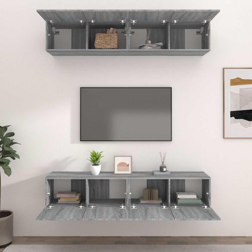 4 Piece TV Cabinet Set Grey Sonoma 80x30x30 cm Engineered Wood