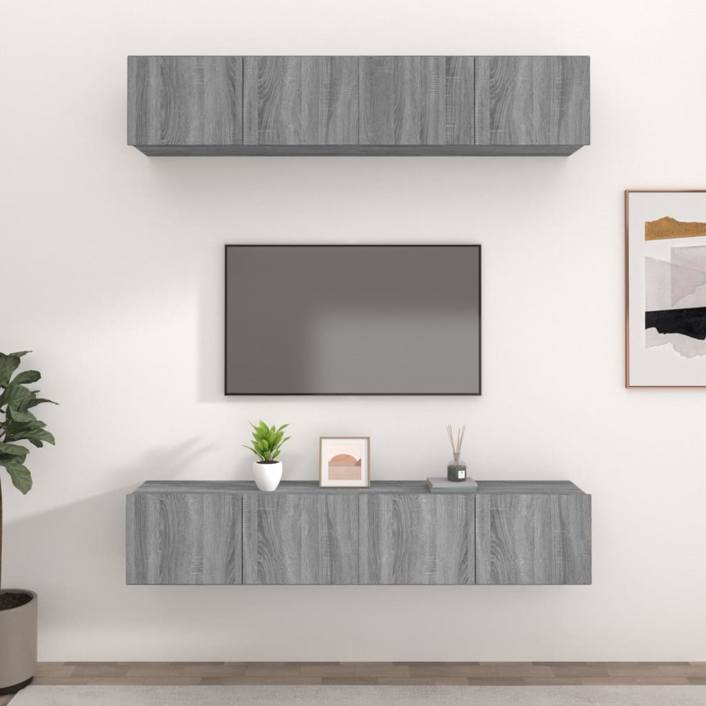 4 Piece TV Cabinet Set Grey Sonoma 80x30x30 cm Engineered Wood