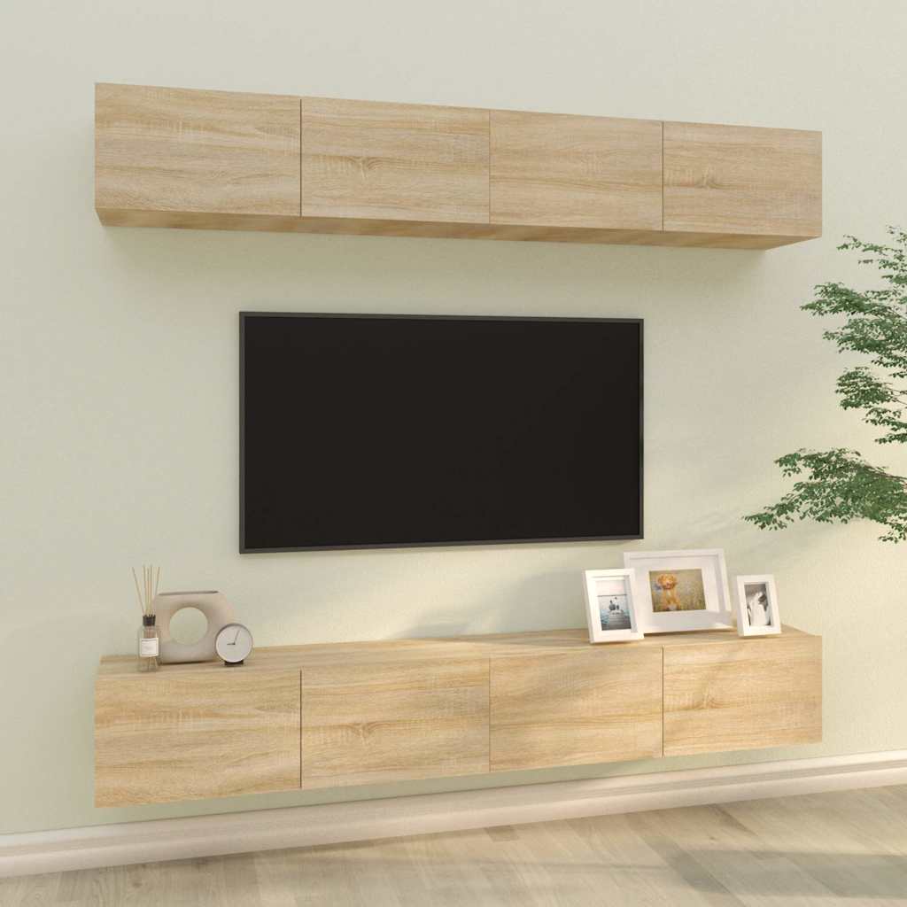 4 Piece Wall-mounted TV Cabinet Set Sonoma Oak 100x30x30 cm
