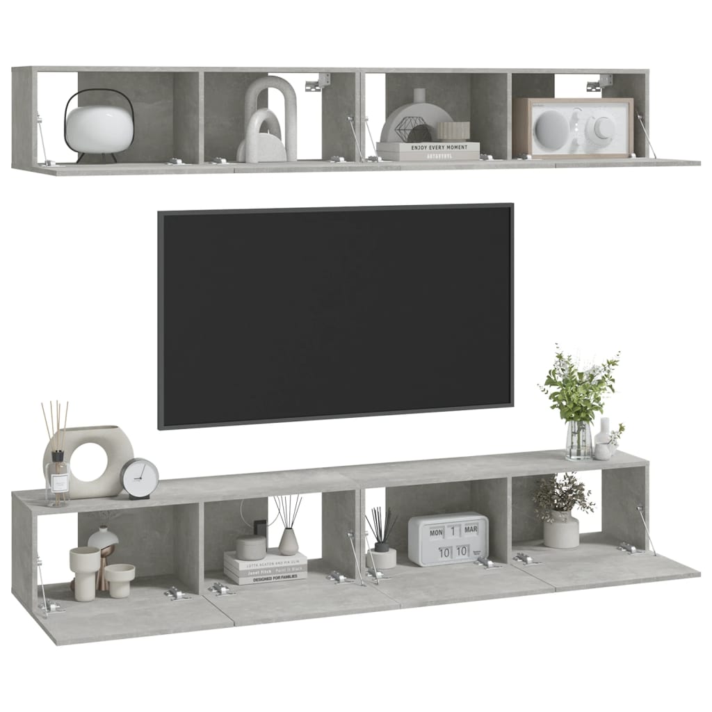 4 Piece Wall-mounted TV Cabinet Set Concrete Grey 100x30x30 cm