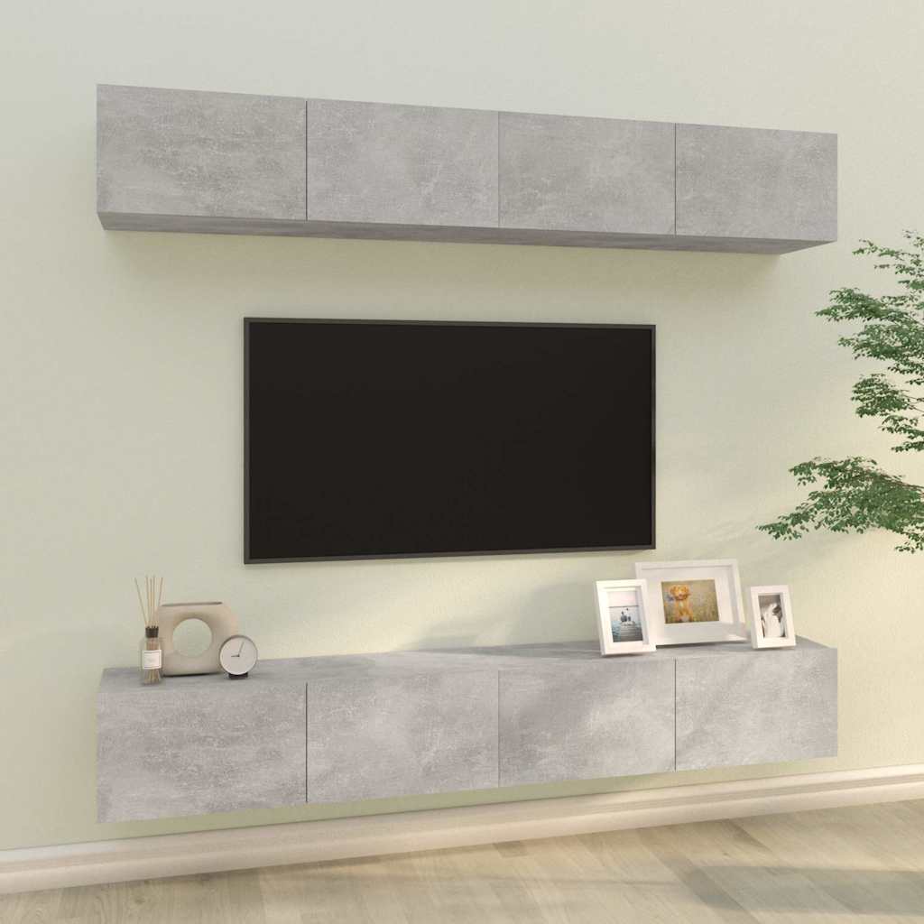 4 Piece Wall-mounted TV Cabinet Set Concrete Grey 100x30x30 cm