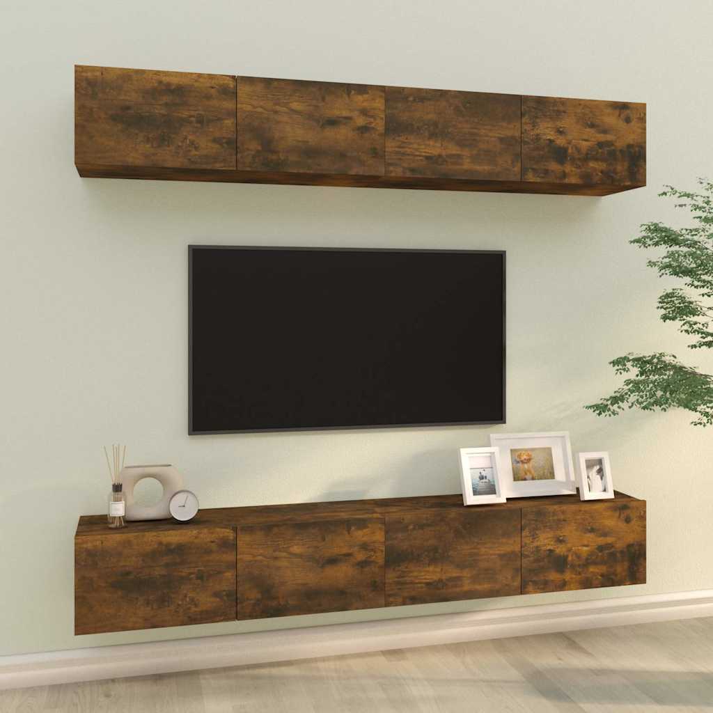 4 Piece Wall-mounted TV Cabinet Set Smoked Oak 100x30x30 cm