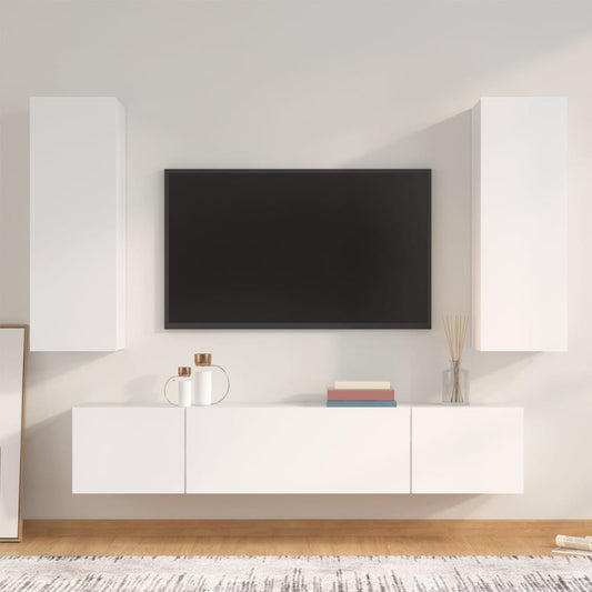 vidaXL 4 Piece TV Cabinet Set White Engineered Wood