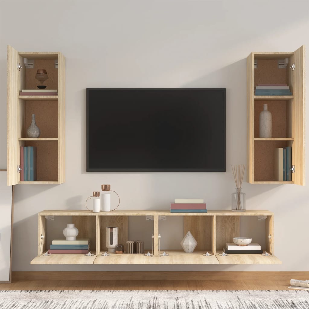 vidaXL 4 Piece TV Cabinet Set Sonoma Oak Engineered Wood