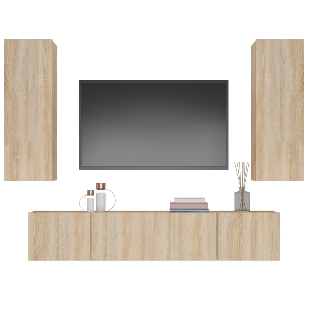 vidaXL 4 Piece TV Cabinet Set Sonoma Oak Engineered Wood