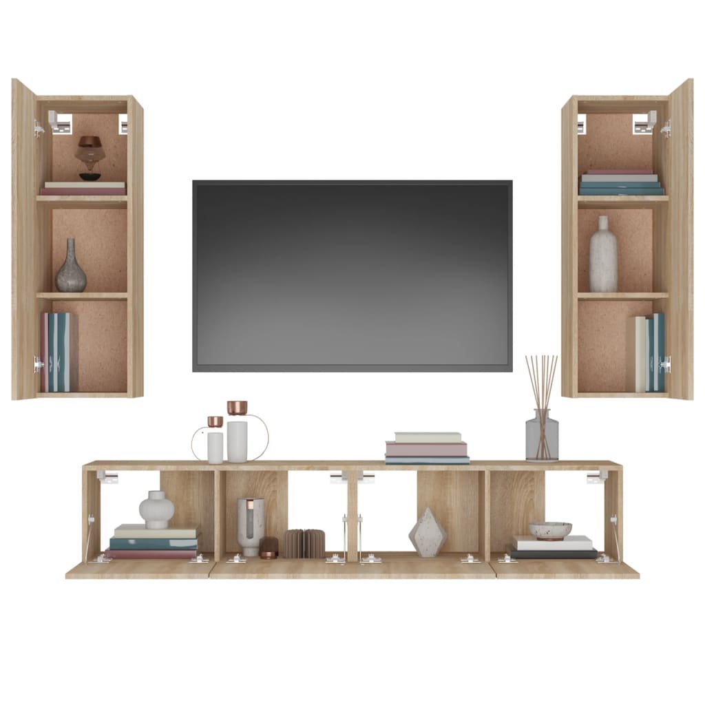 vidaXL 4 Piece TV Cabinet Set Sonoma Oak Engineered Wood