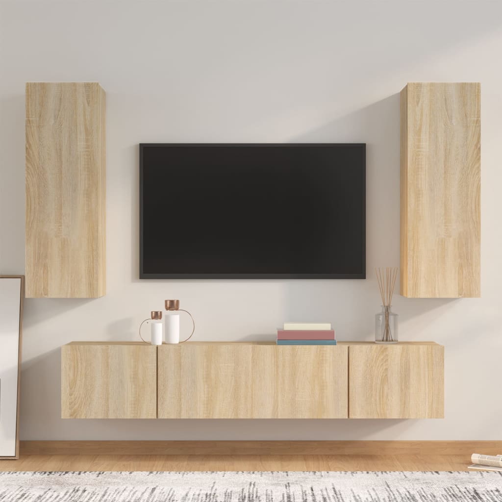 vidaXL 4 Piece TV Cabinet Set Sonoma Oak Engineered Wood