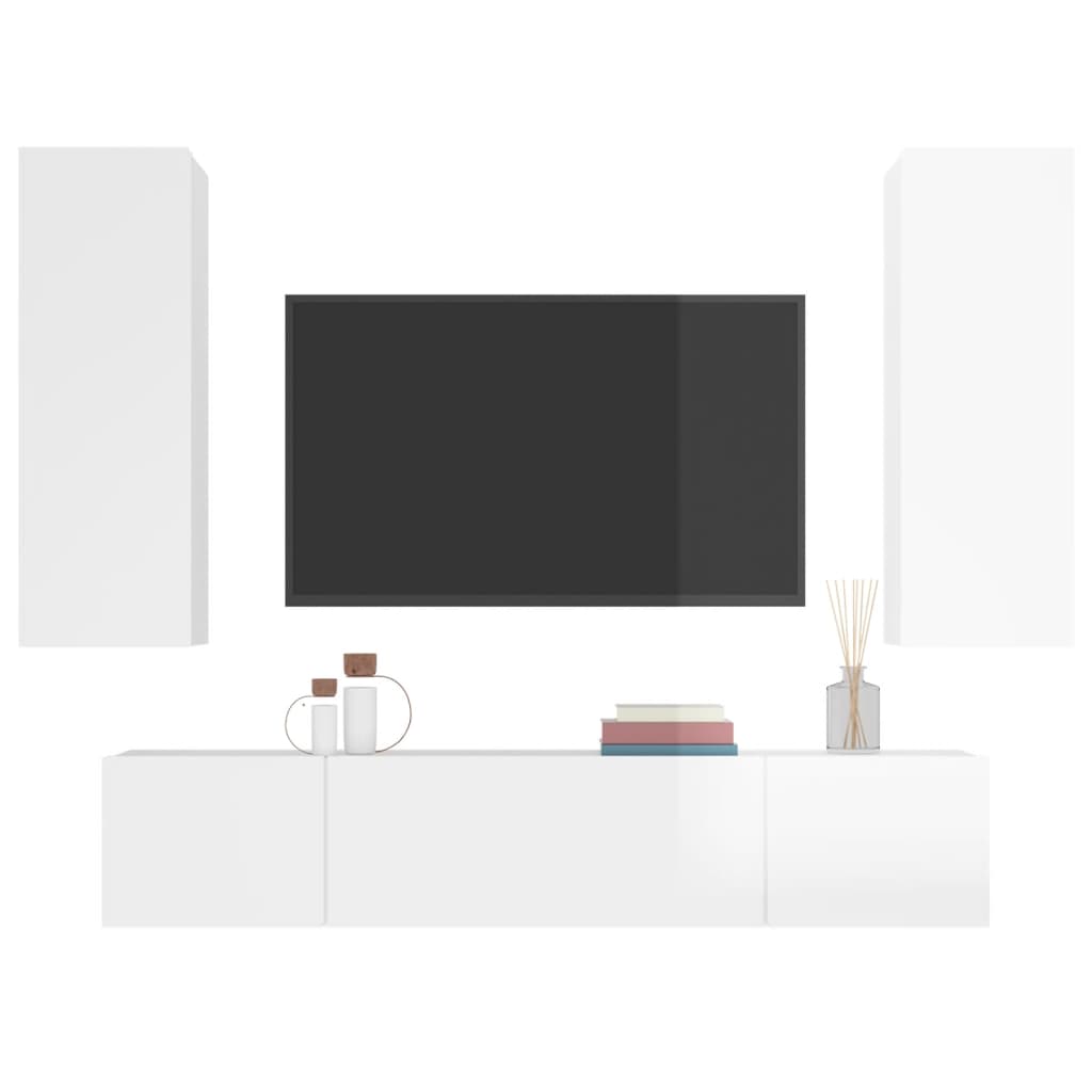 vidaXL 4 Piece TV Cabinet Set High Gloss White Engineered Wood