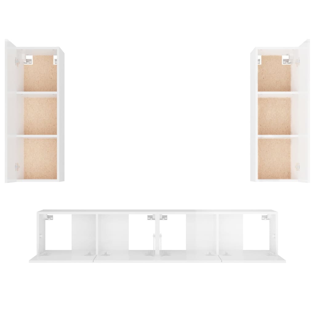 vidaXL 4 Piece TV Cabinet Set High Gloss White Engineered Wood