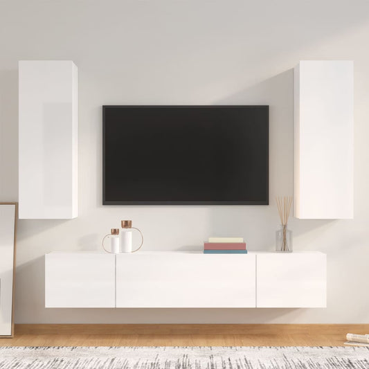 vidaXL 4 Piece TV Cabinet Set High Gloss White Engineered Wood